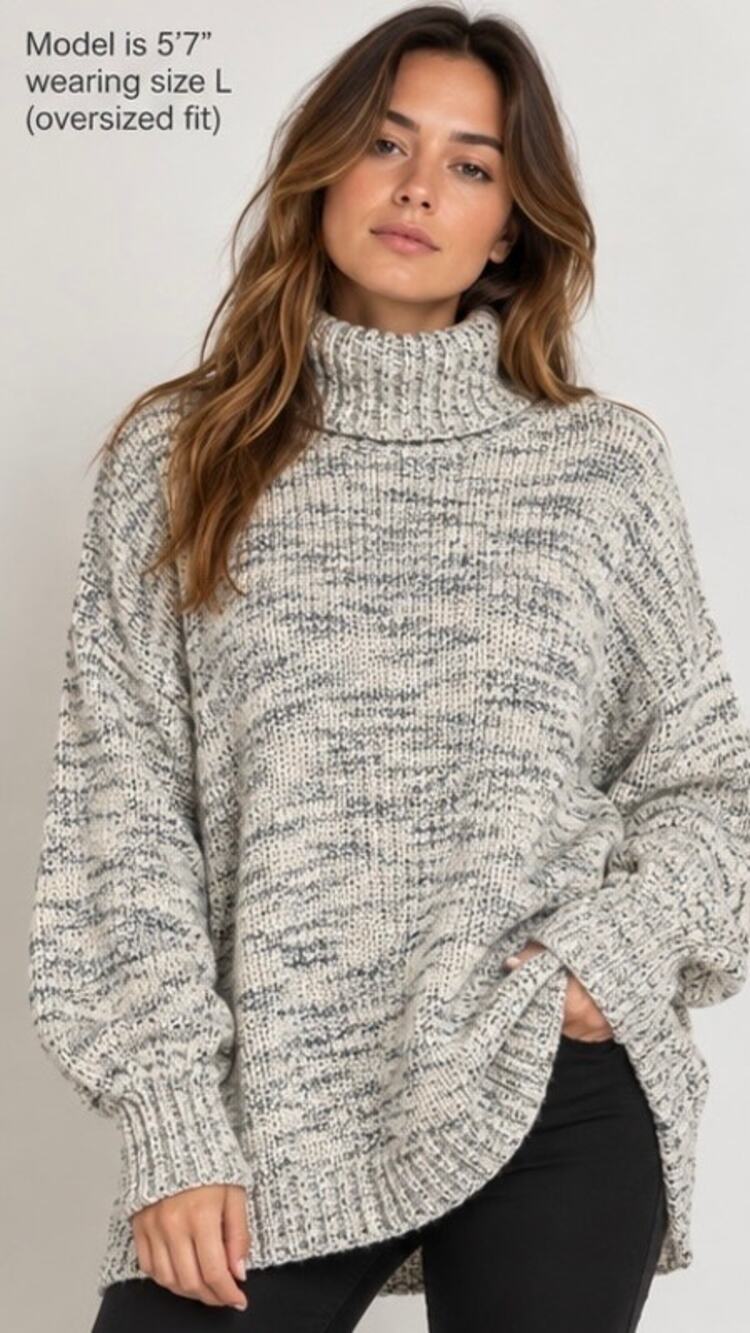 OFFLINE by Aerie Large Oversized Chunky Turtleneck Sweater 100% Cotton Marled